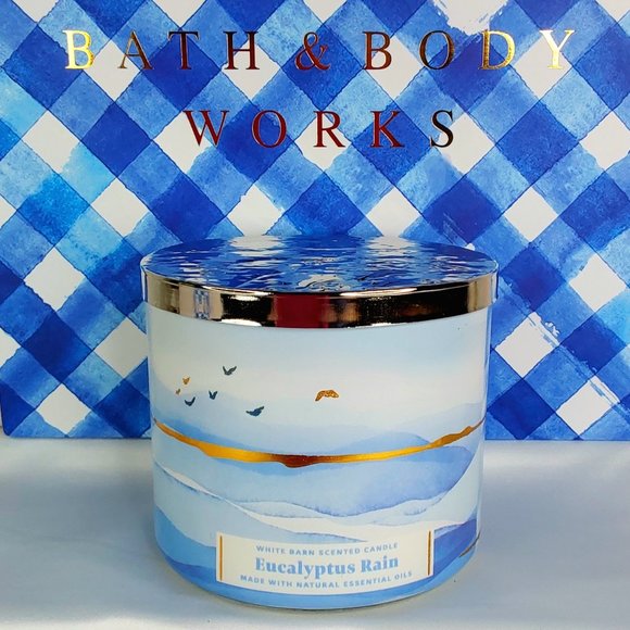 BATH & BODY WORKS 'EUCALYPTUS RAIN' 3-WICK SCENTED CANDLE - Picture 11 of 13
